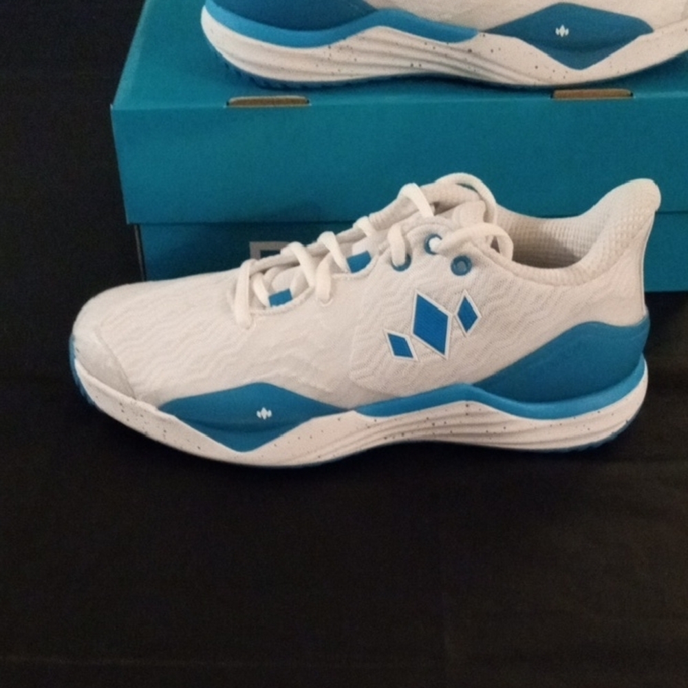 Women's DIADEM White and Blue Athletic Court Burst Shoes - Picture 4 of 9
